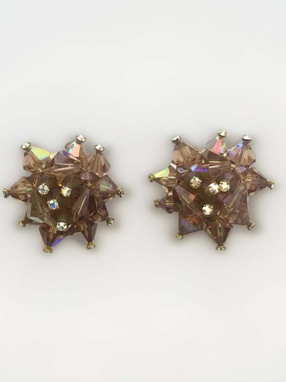 Gorgeous Amber Vintage Crystal Bead Clip On Earrings